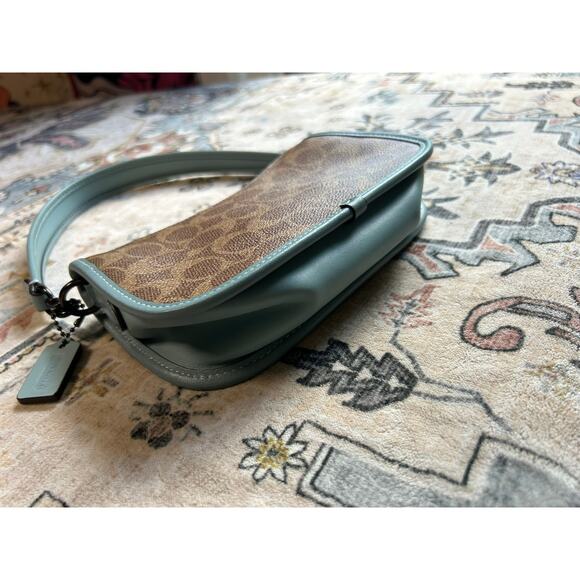 Coach Swinger 20 Bag in Signature Canvas Logo C Leather Mini Shoulder Purse Teal - Picture 10 of 16
